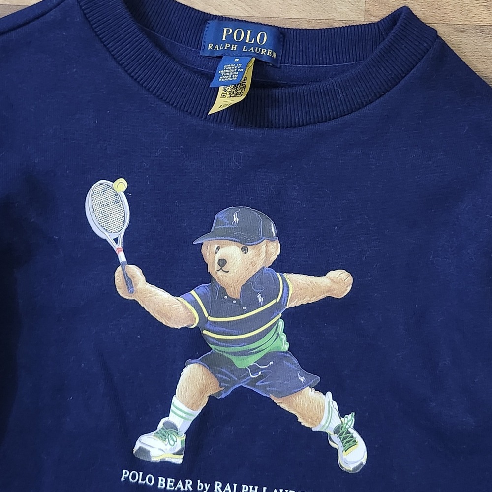 Polo Ralph Lauren US Open Tennis Polo Bear Fleece Sweatshirt Navy Size 5 Youth